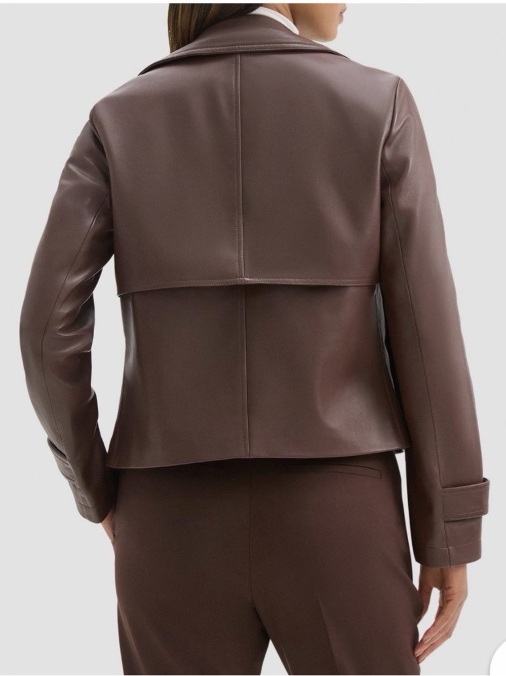 Theory Cropped Leather Coat in Dark Russet - Picture 3 of 8